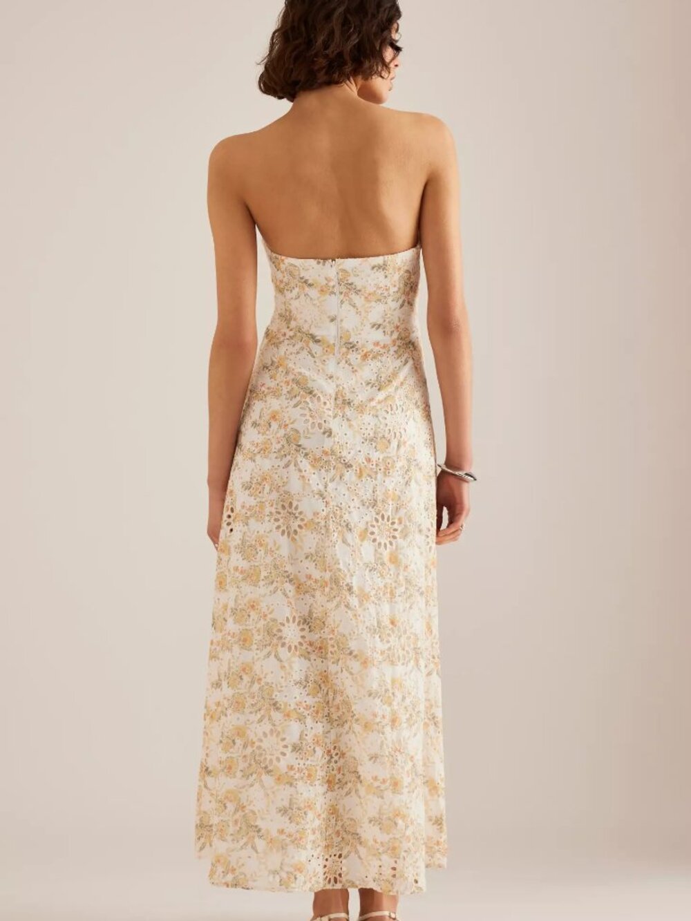 Bardot Women's Lora Broderie Printed Strapless Maxi Dress Yellow Floral Size 12 - Picture 3 of 6